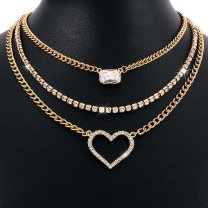 Collar Triple Corazón Diamantes
